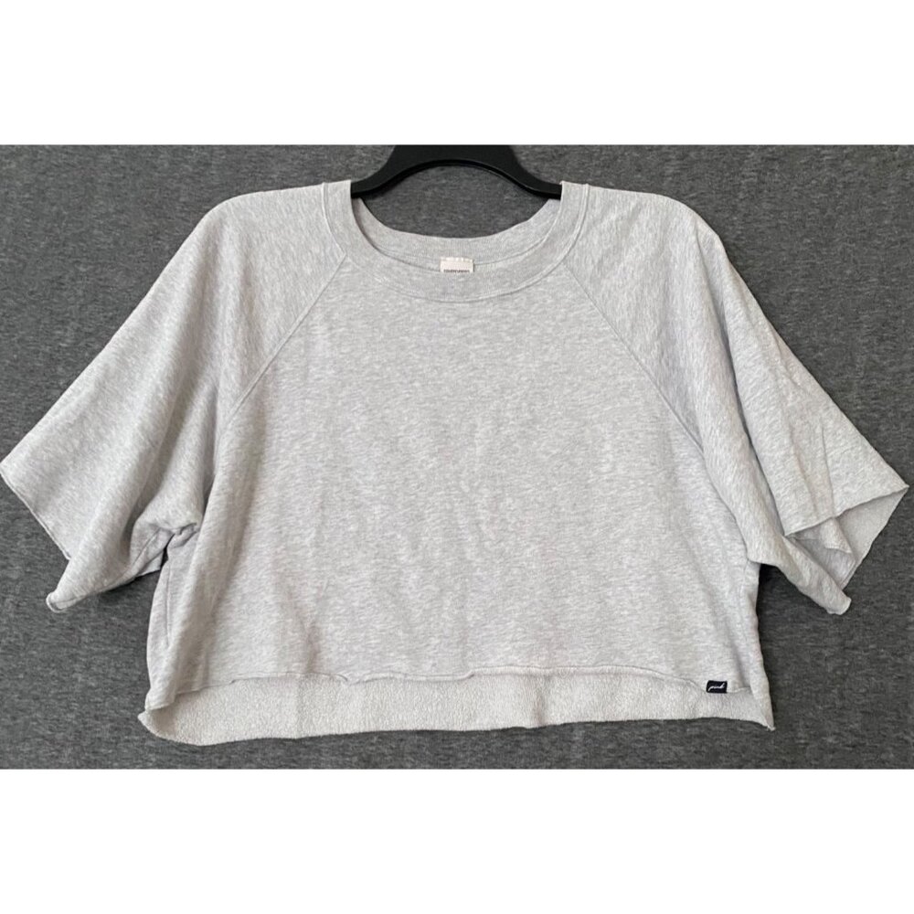 PINK Victoria's Secret‎ Women's Cropped Sweatshirt Gray Size Large Short Sleeve